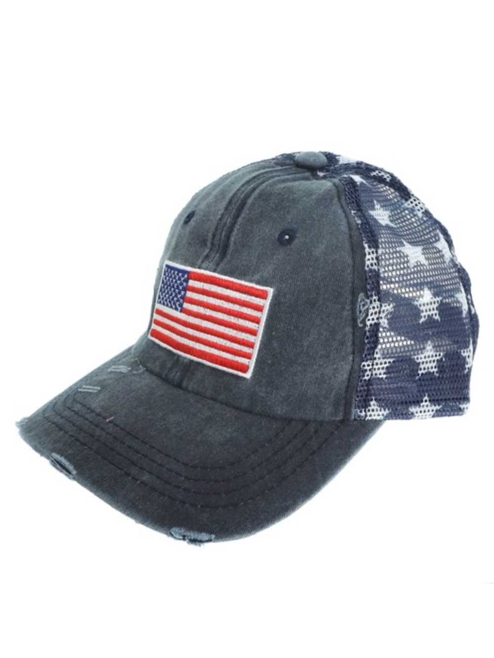2036. USA flag embroidered mesh back baseball cap